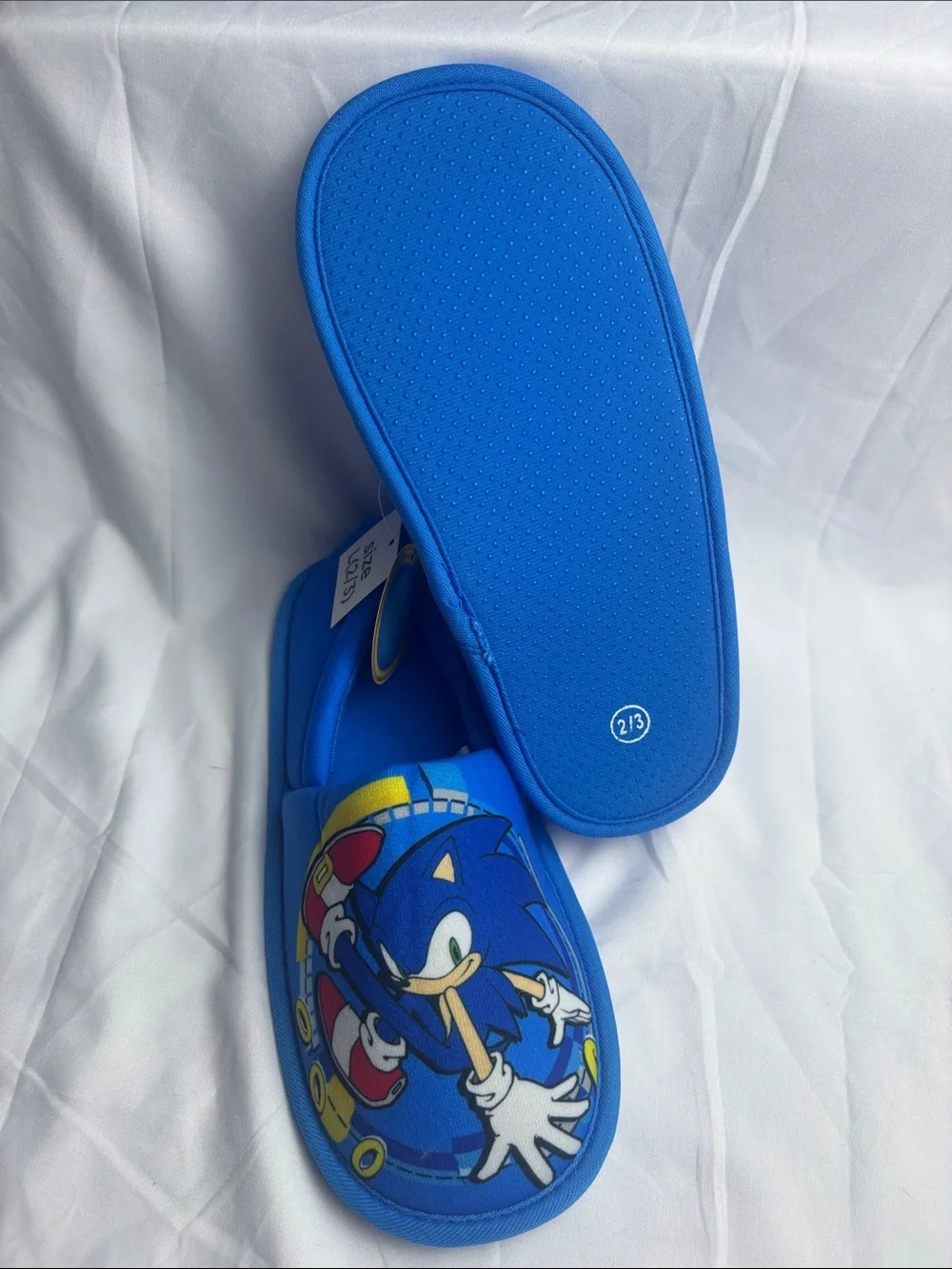 BNWT Sonic The Hedgehog Kids Blue Slip-On Slippers. Size L 2/3